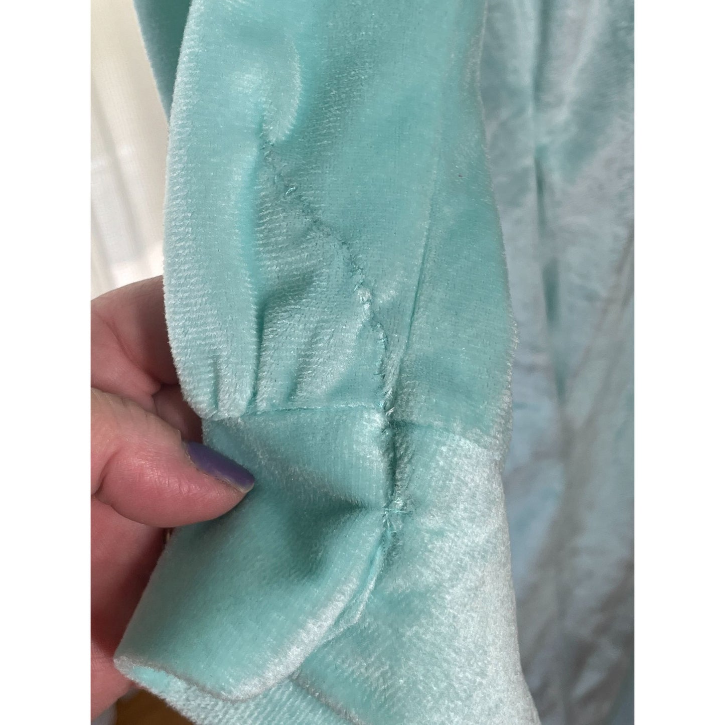 Vintage 1960s robe, sea foam teal blue velvet