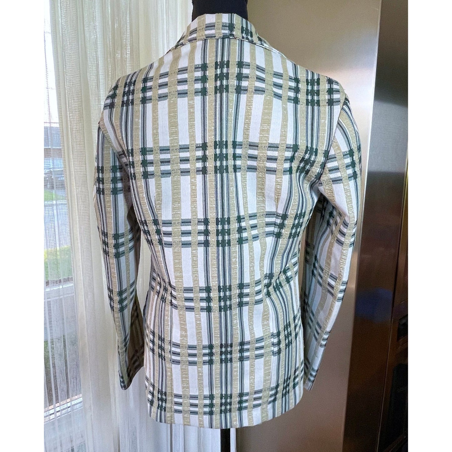 Vintage 70s green plaid blazer, unisex jacket