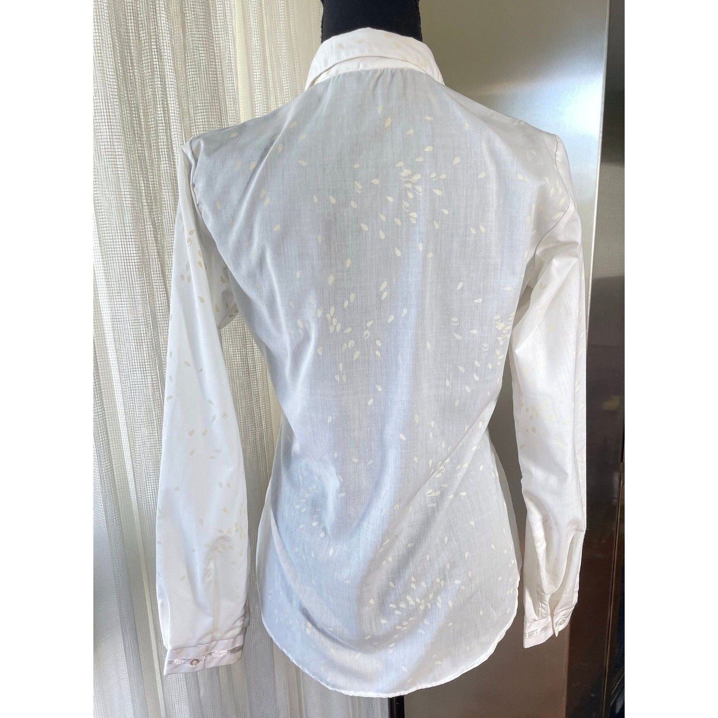 Vintage 1960s semi sheer blouse, white tone on tone