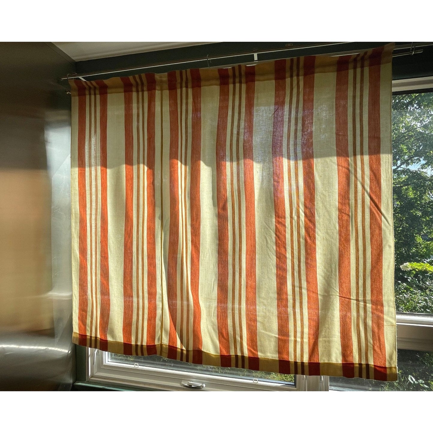 Vintage 70s thick woven curtain, orange stripes