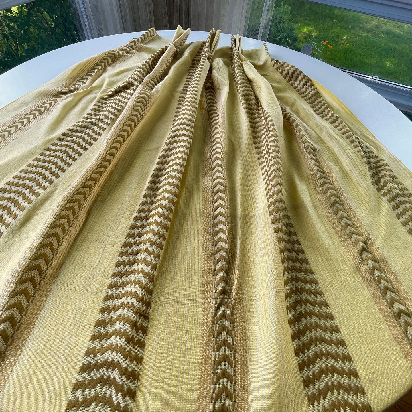 Vintage 70s yellow pleated curtain, single panel