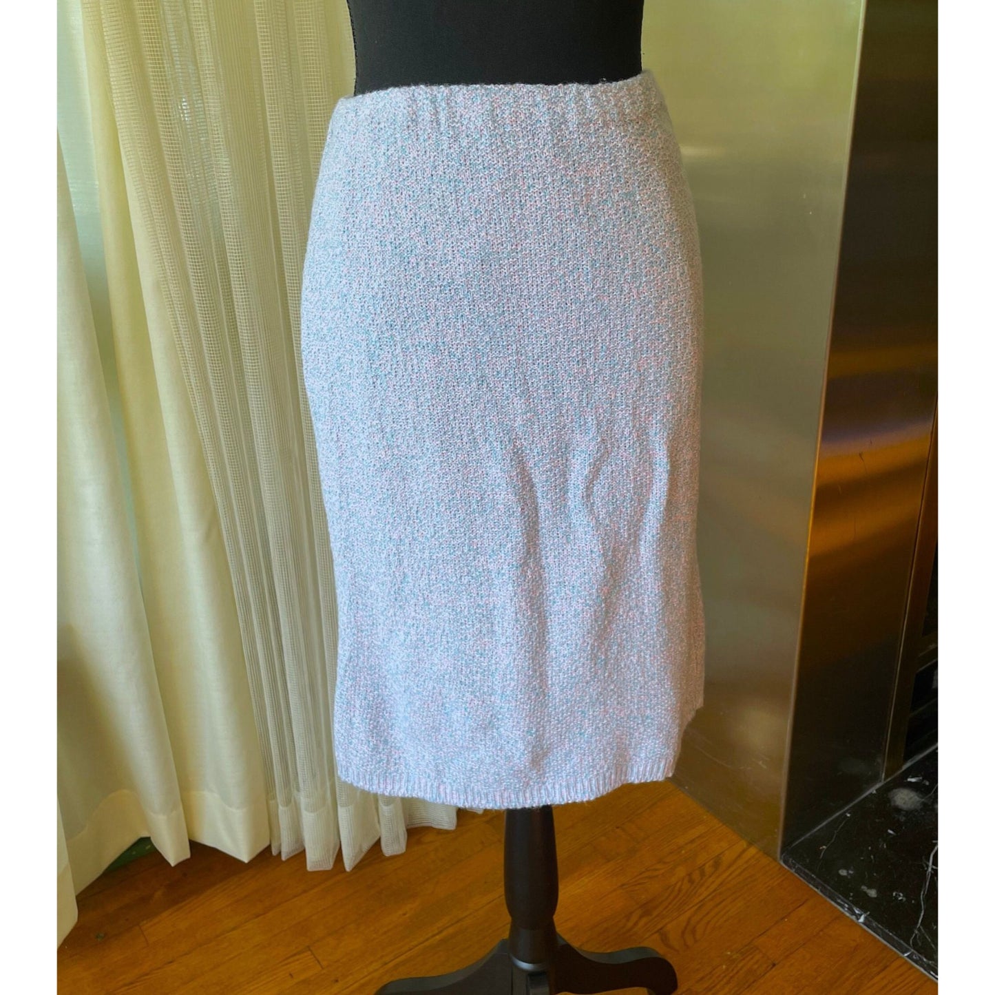 Vintage 60s two pieces set, pink and blue, wool top and straight skirt, Lady Anne