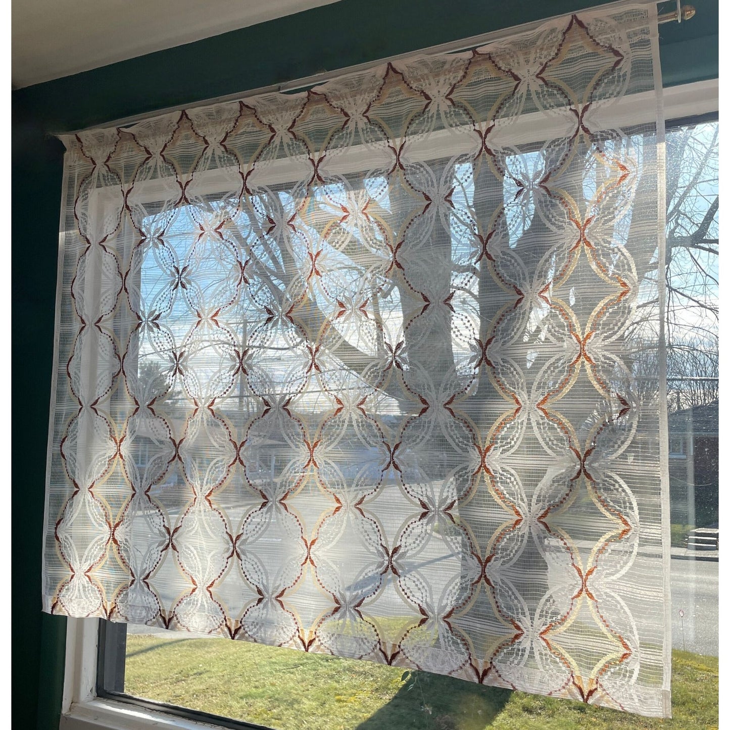 Vintage 70s curtain, brown mesh, valance or panel