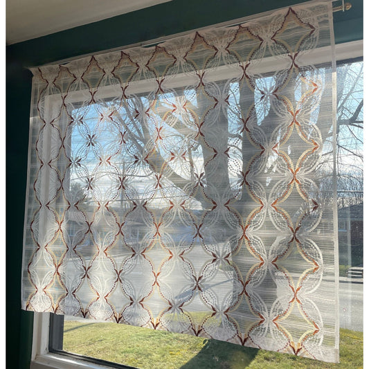 Vintage 70s curtain, brown mesh, valance or panel