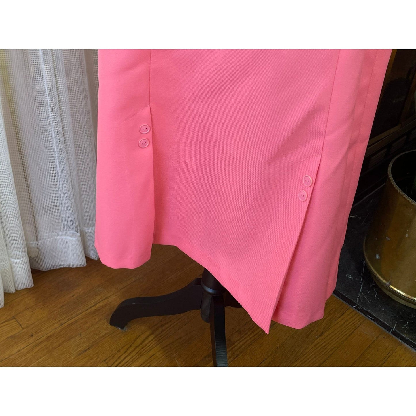 Vintage 80s midi skirt, bubblegum pink polyester, by Tamco