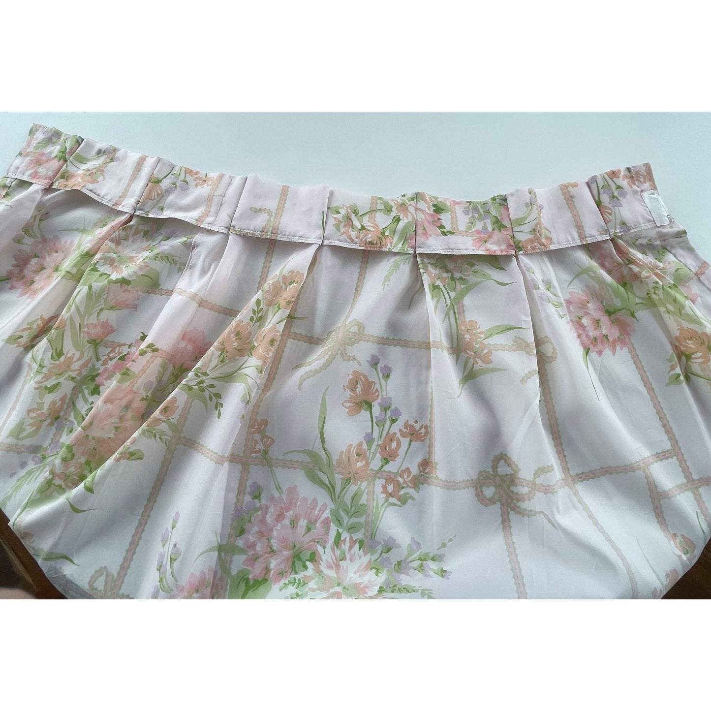 Vintage 80s pleated curtain, pink floral sheer panel