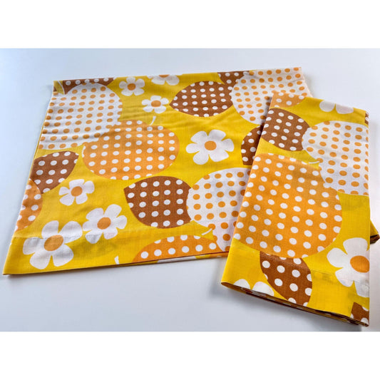 Vintage 70s pillowcases, yellow orange sunflowers, TexMade