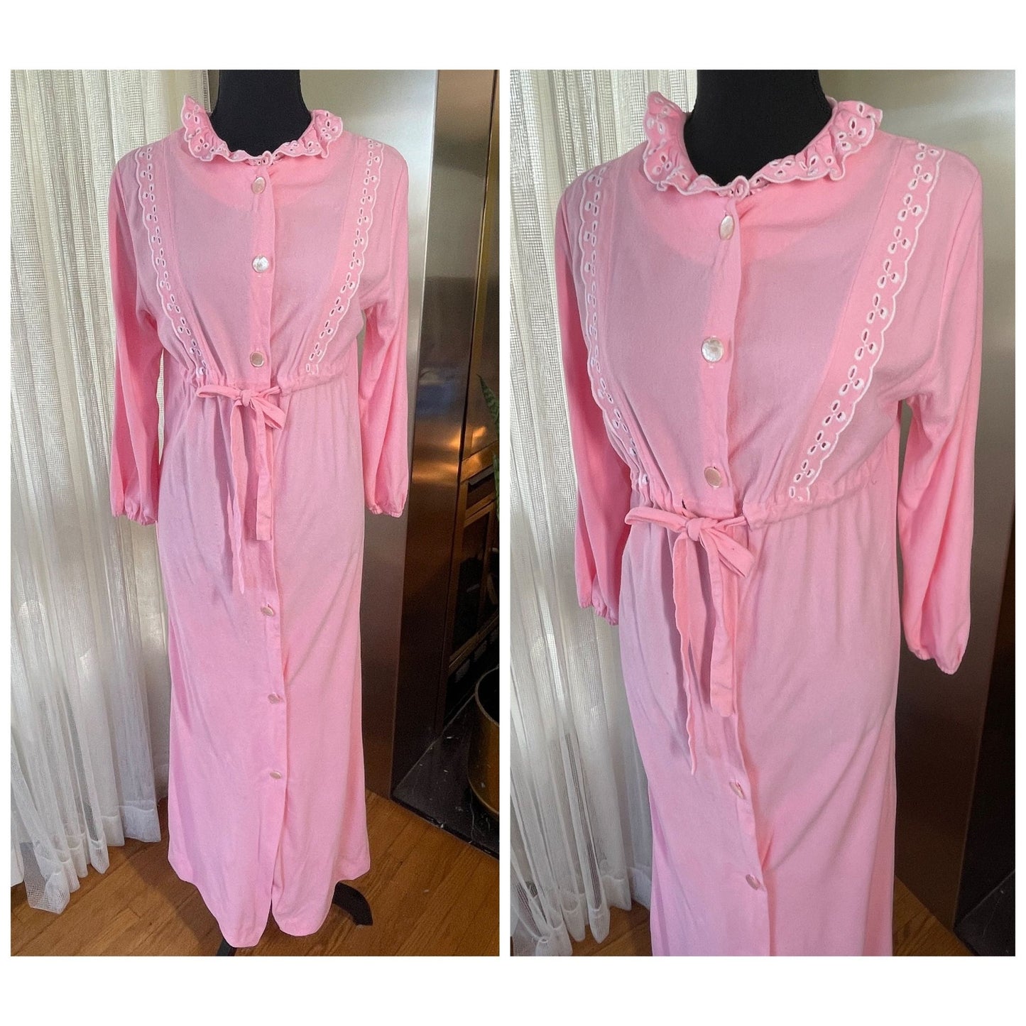 Vintage 80s robe, pink flannel, Hamilton Lingerie