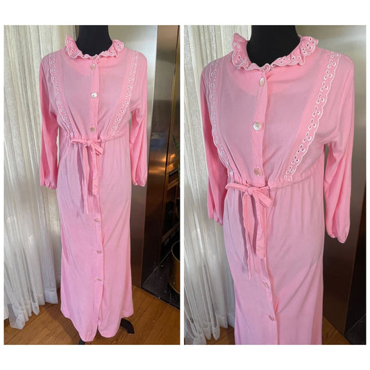 Vintage 80s robe, pink flannel, Hamilton Lingerie