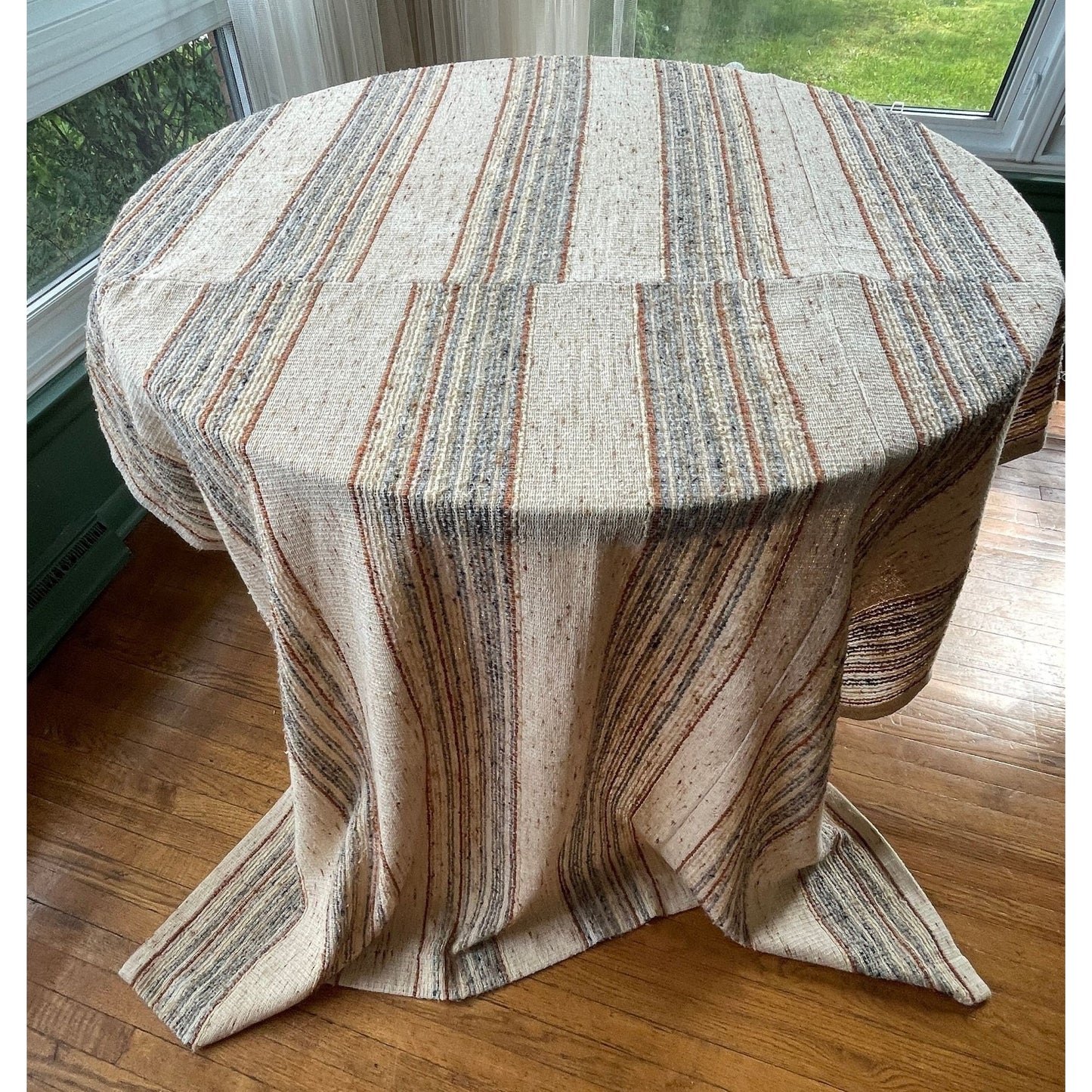 Vintage 70s curtain, tan beige stripes, thick panel