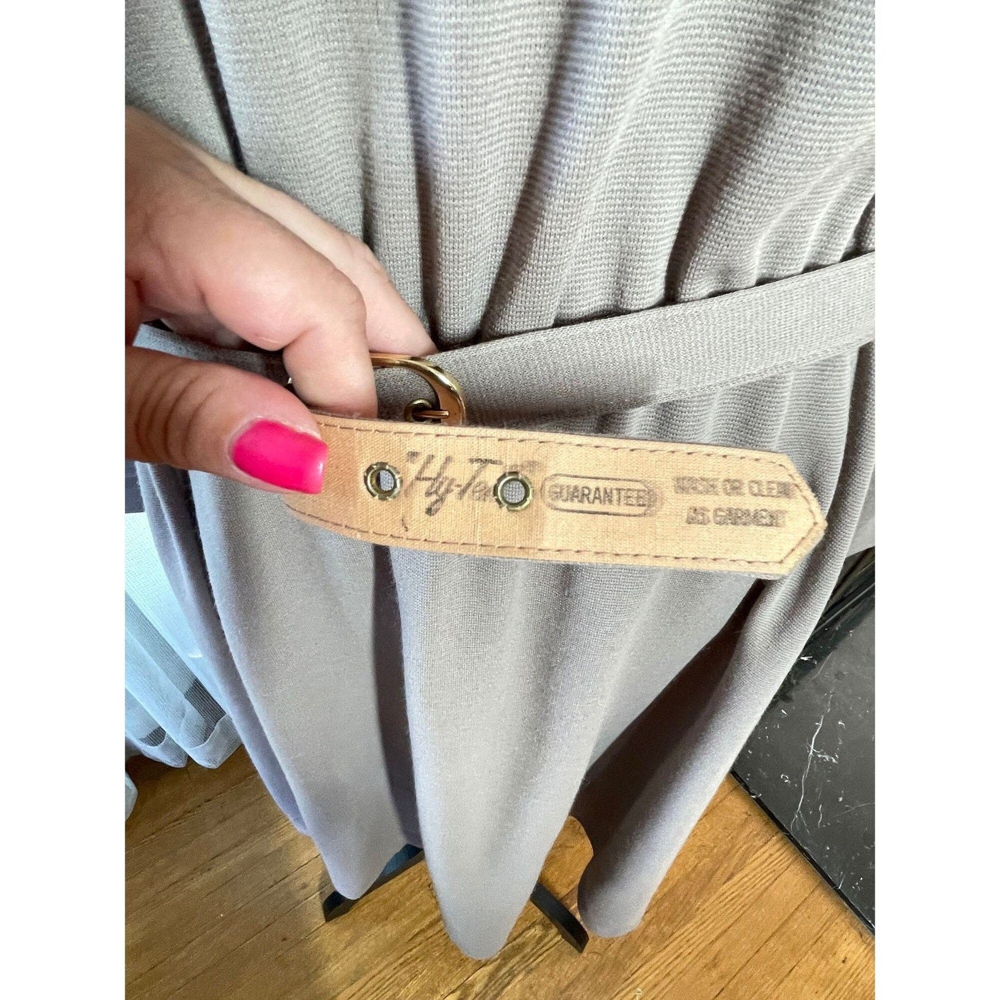 Vintage 80s dress, grey/beige, long sleeves