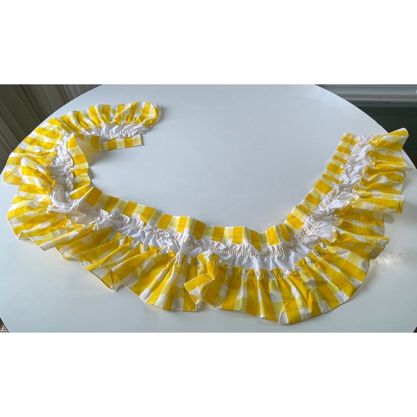 Vintage 70s valance curtain, yellow checkered