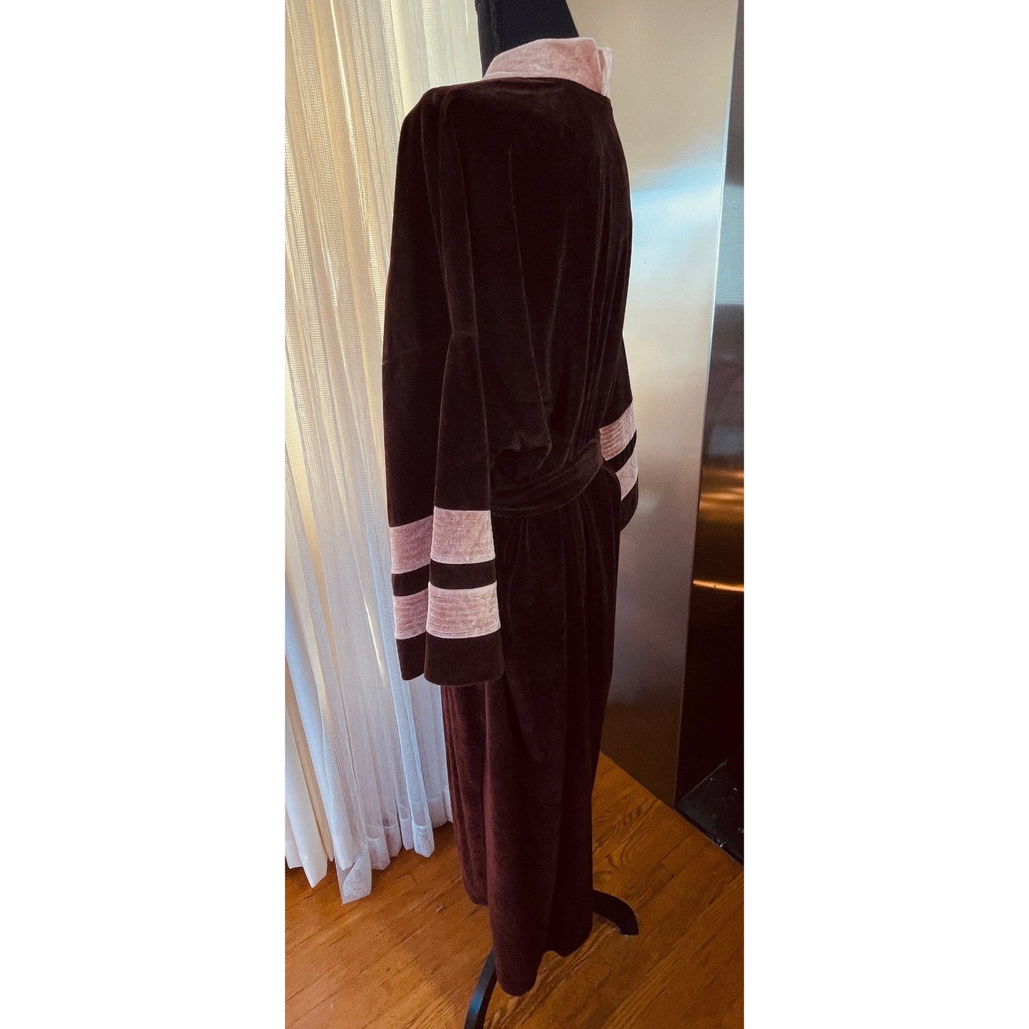 Vintage 1970s bathrobe, chocolate brown velvet, Pierre Cardin