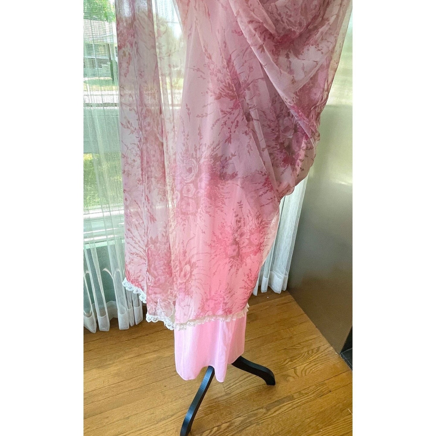 vintage 70s nightgown, pink floral double layers