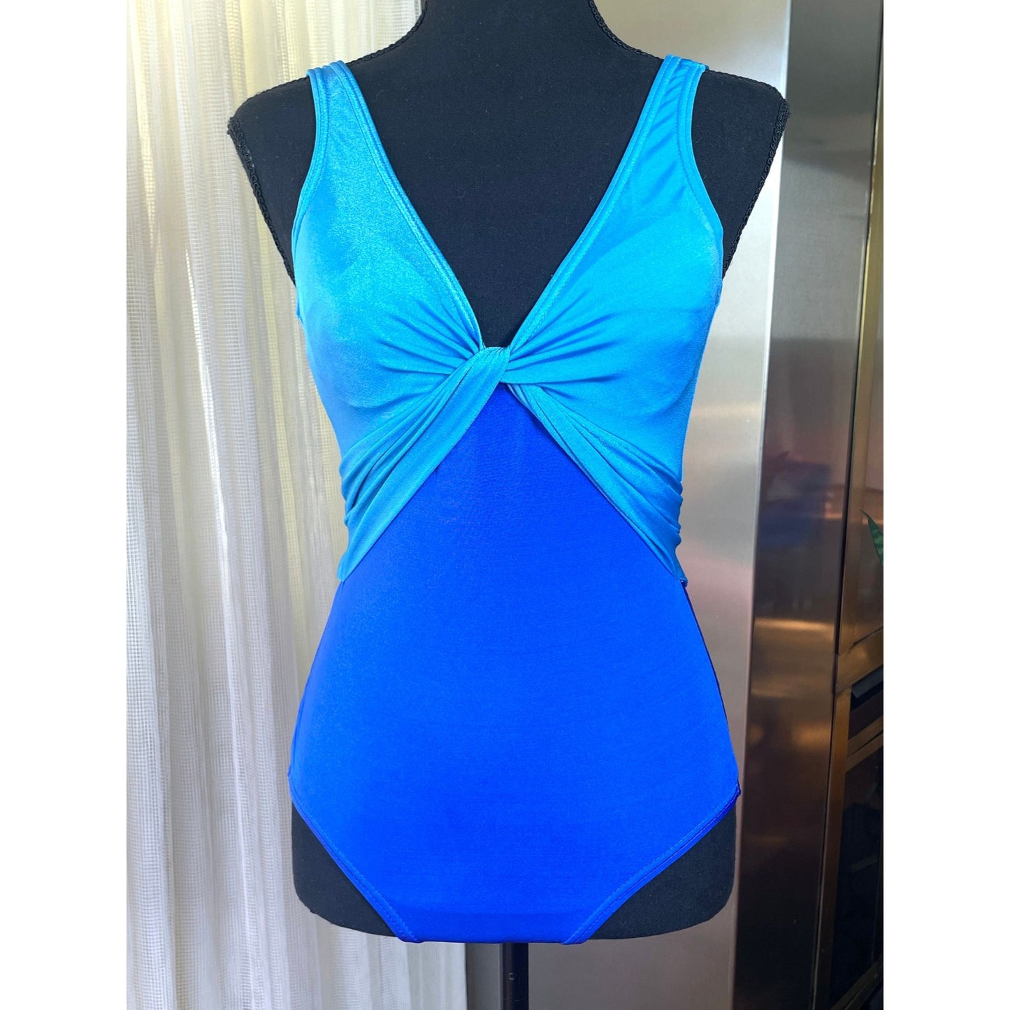 Vintage 70s bathing suit, one piece blue swimsuit, Sea Queen