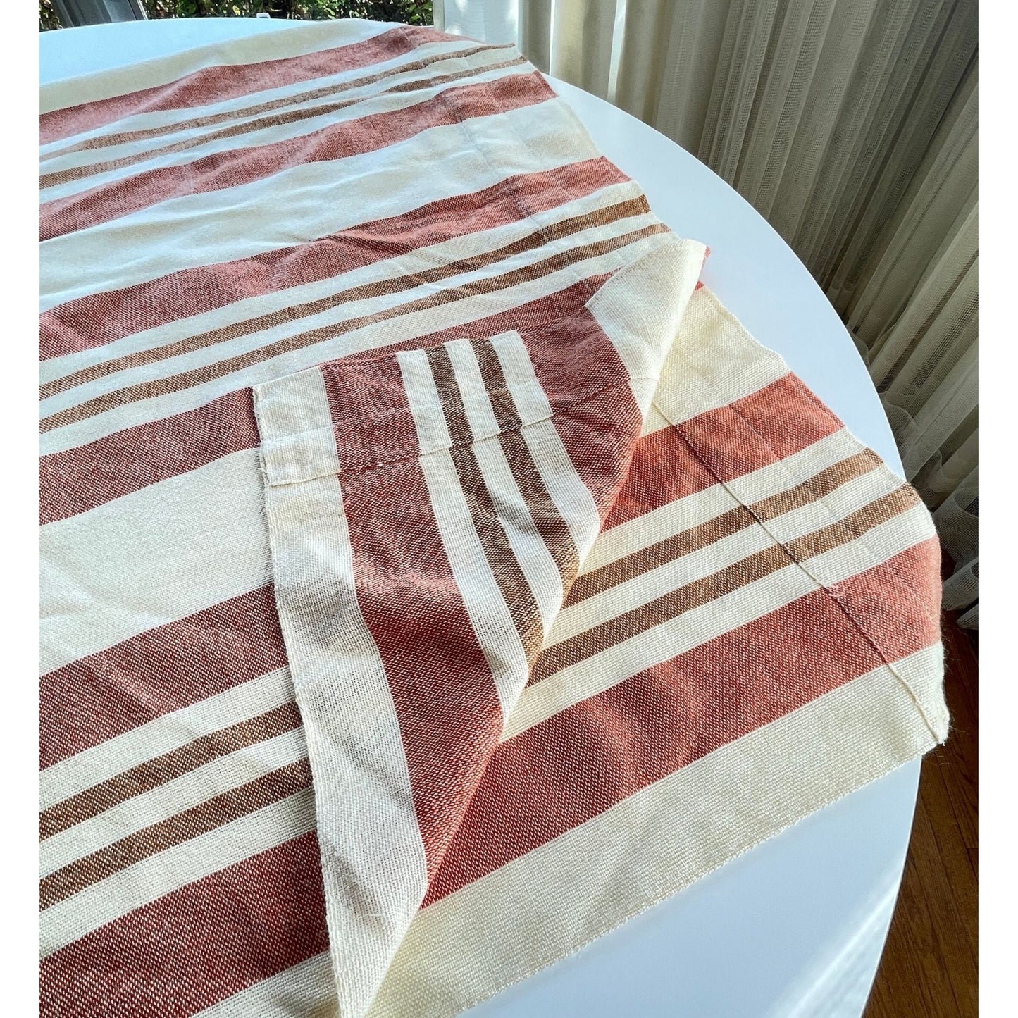 Vintage 70s thick woven curtain, orange stripes