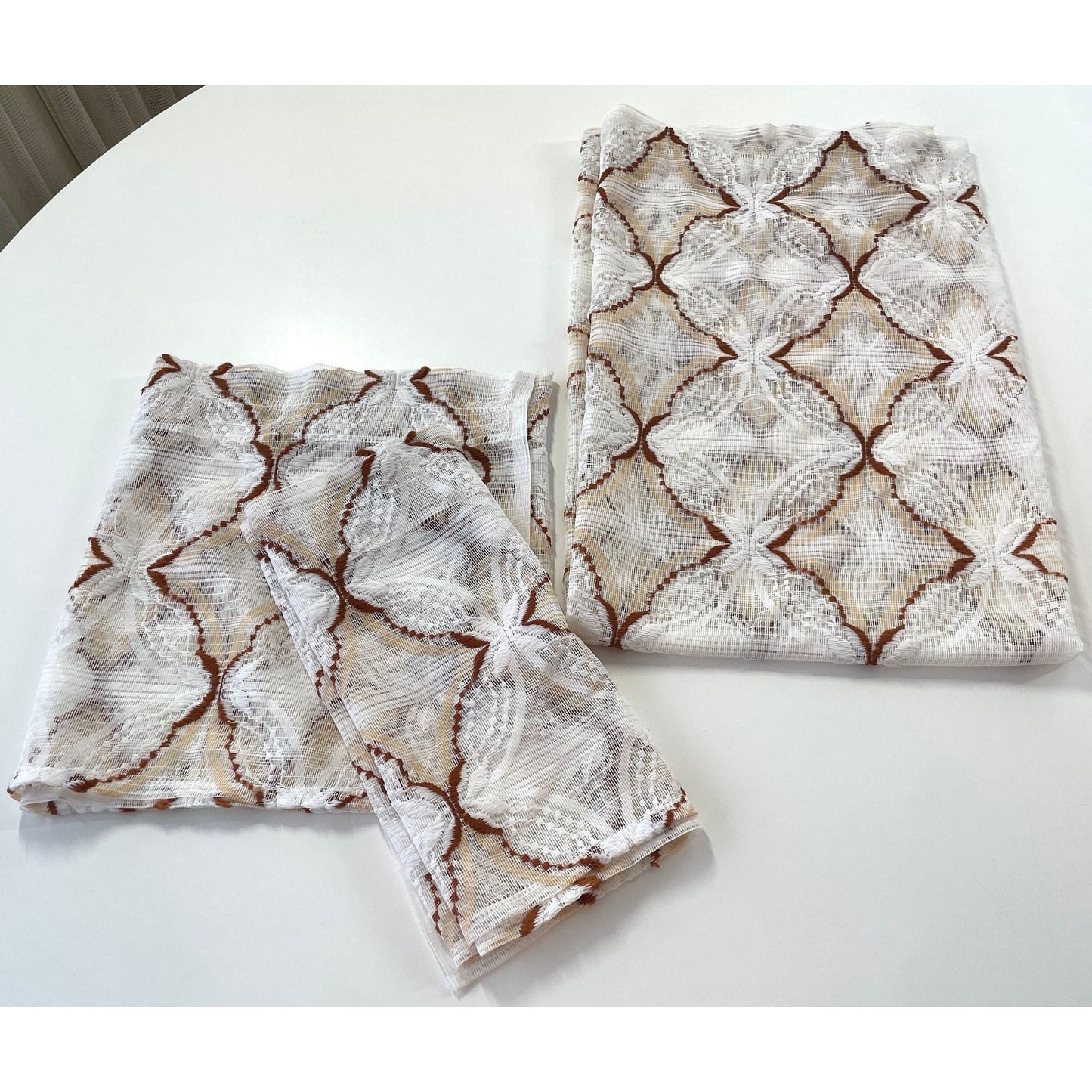 Vintage 70s curtain, brown mesh, valance or panel