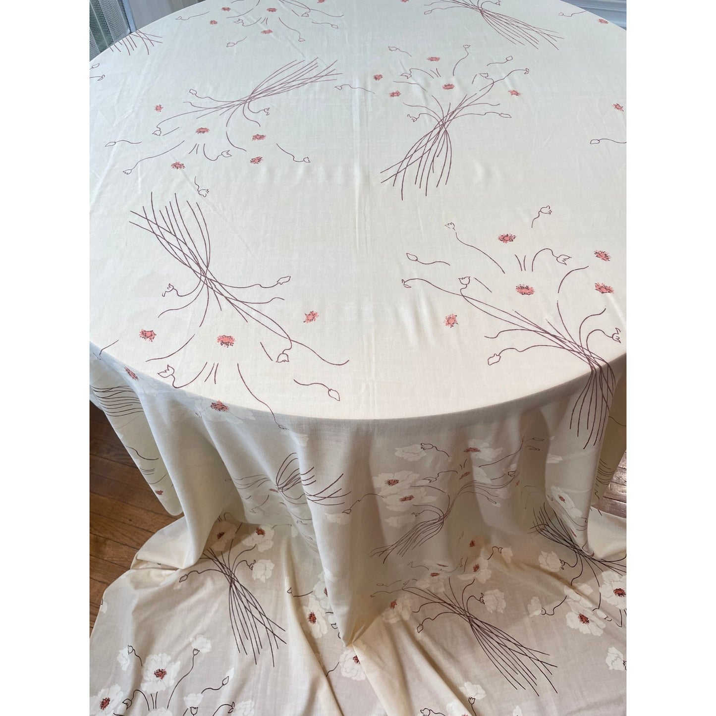 Vintage 80s flat sheet, beige brown orange flowers, twin size