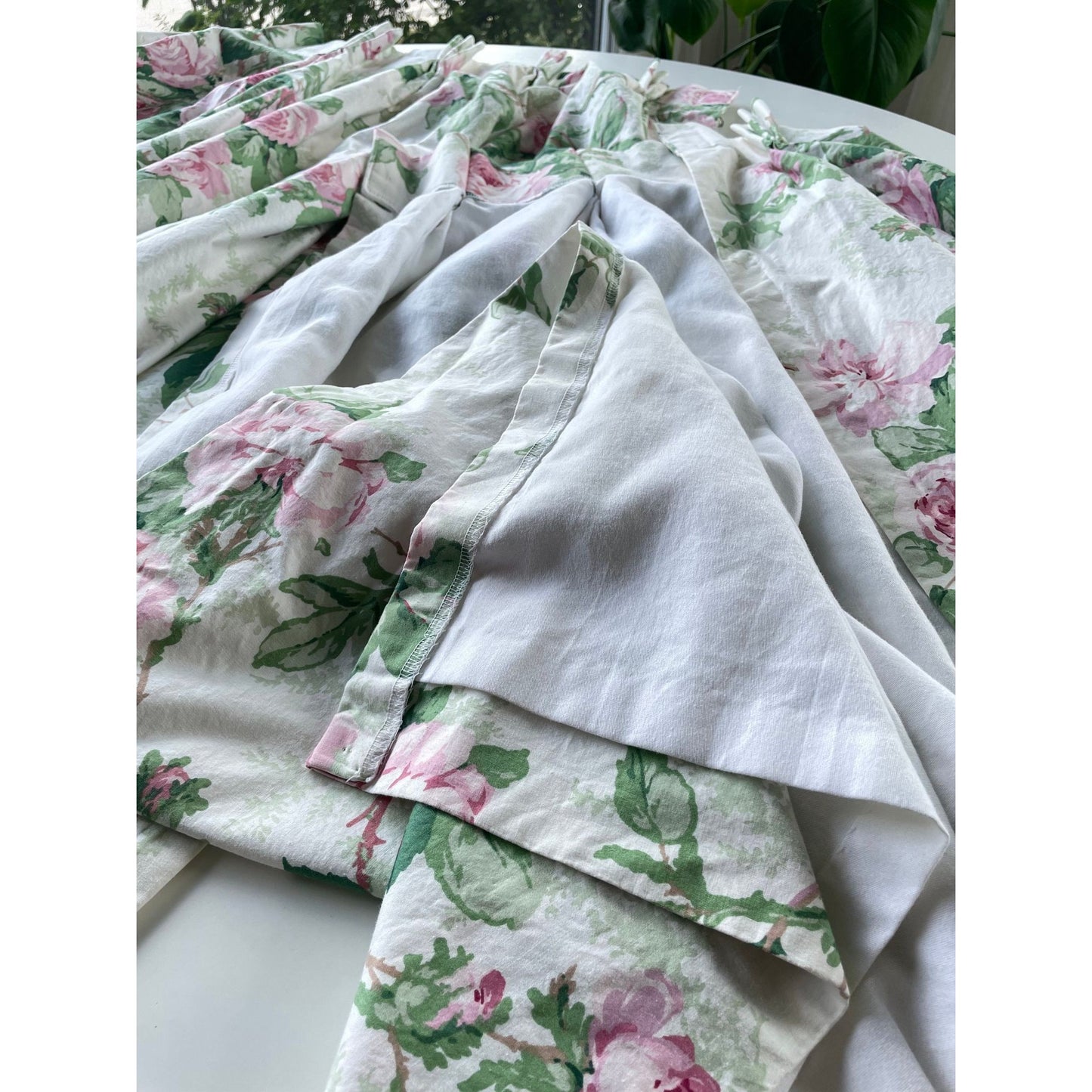 Vintage 70s pleated curtains, pink floral