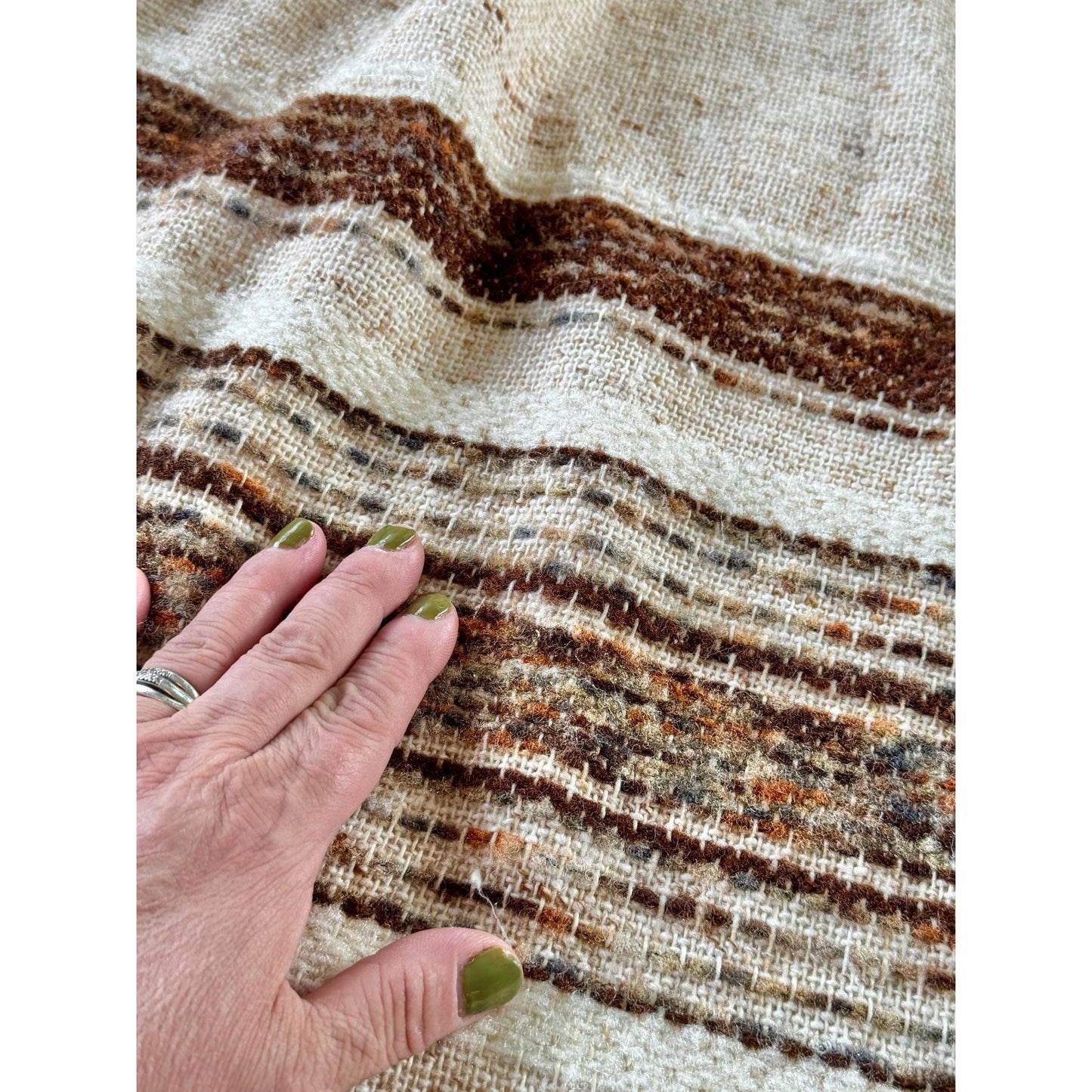 Vintage 70s pleated curtain, brown, beige stripes