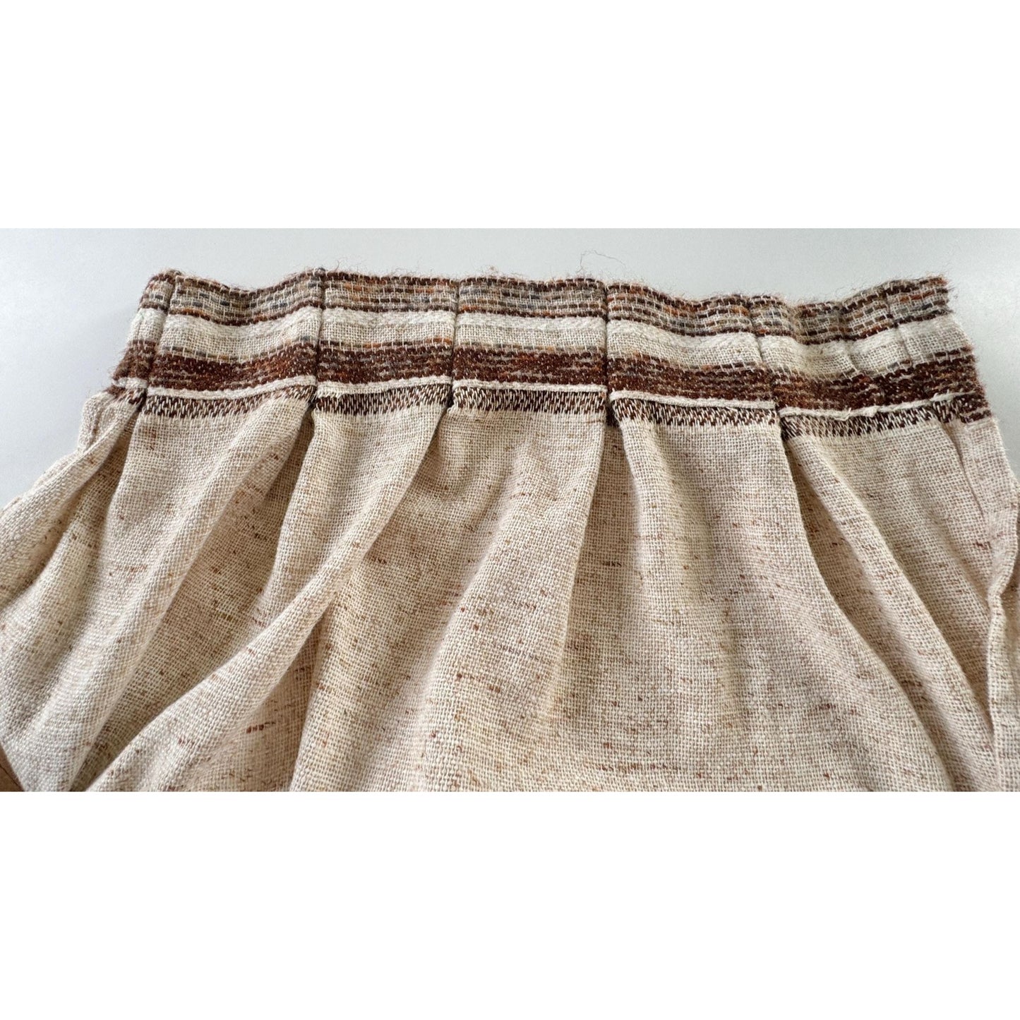 Vintage 70s pleated curtain, brown, beige stripes