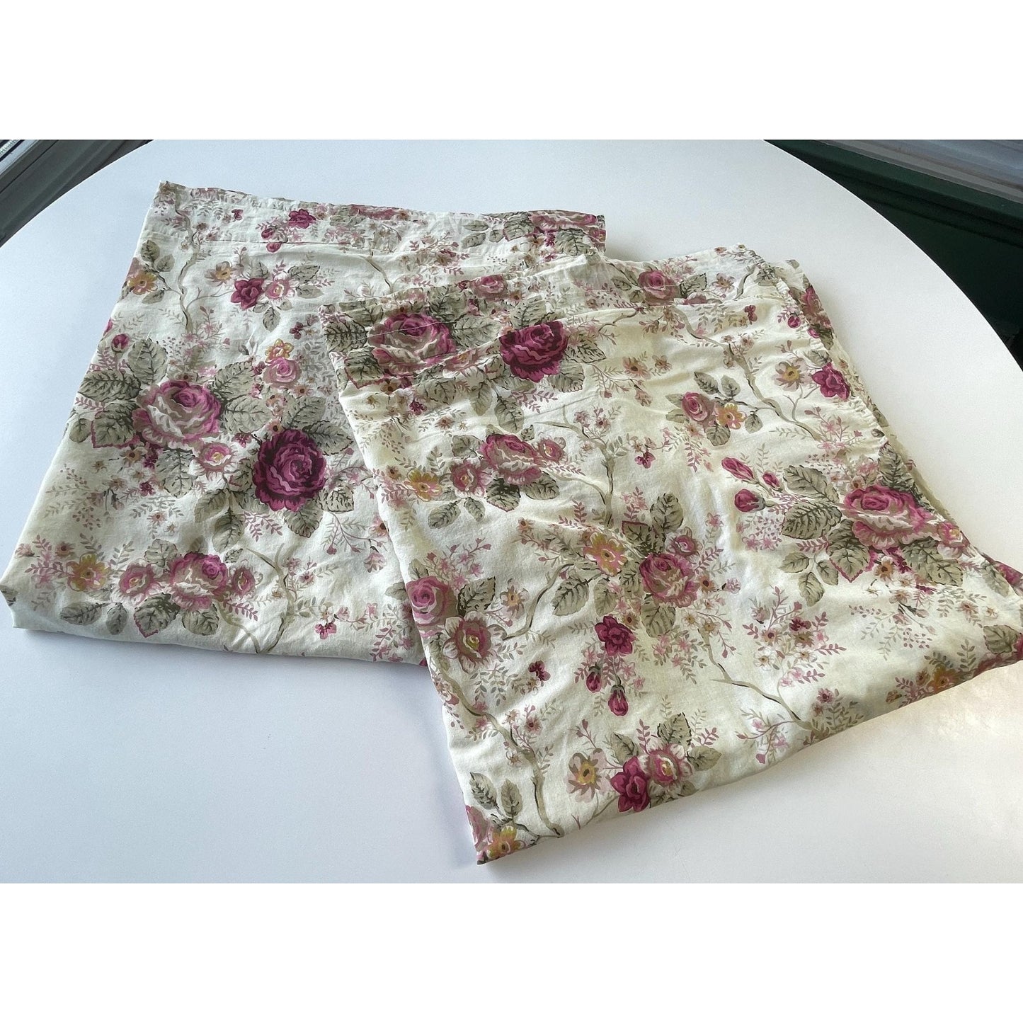 Vintage 90s curtain, beige with pink roses, lined panel