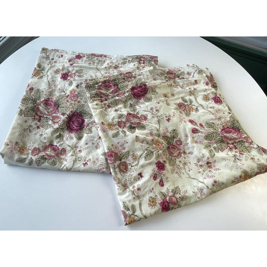 Vintage 90s curtain, beige with pink roses, lined panel