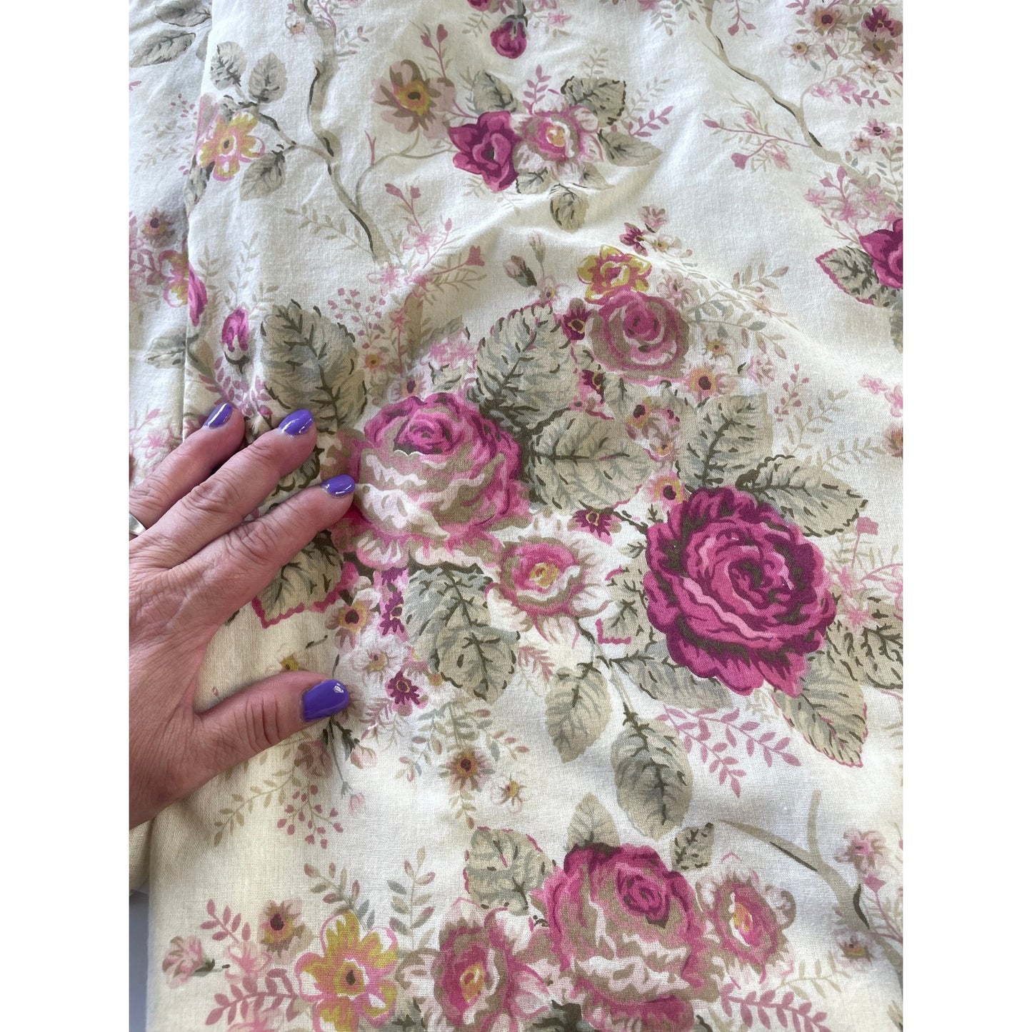 Vintage 90s curtain, beige with pink roses, lined panel