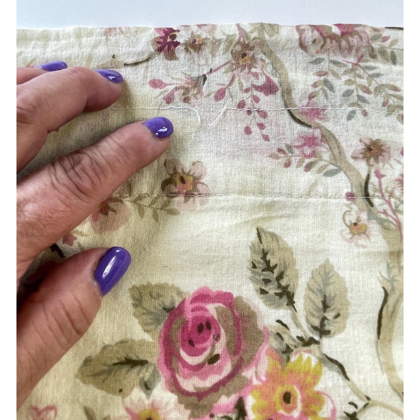 Vintage 90s curtain, beige with pink roses, lined panel