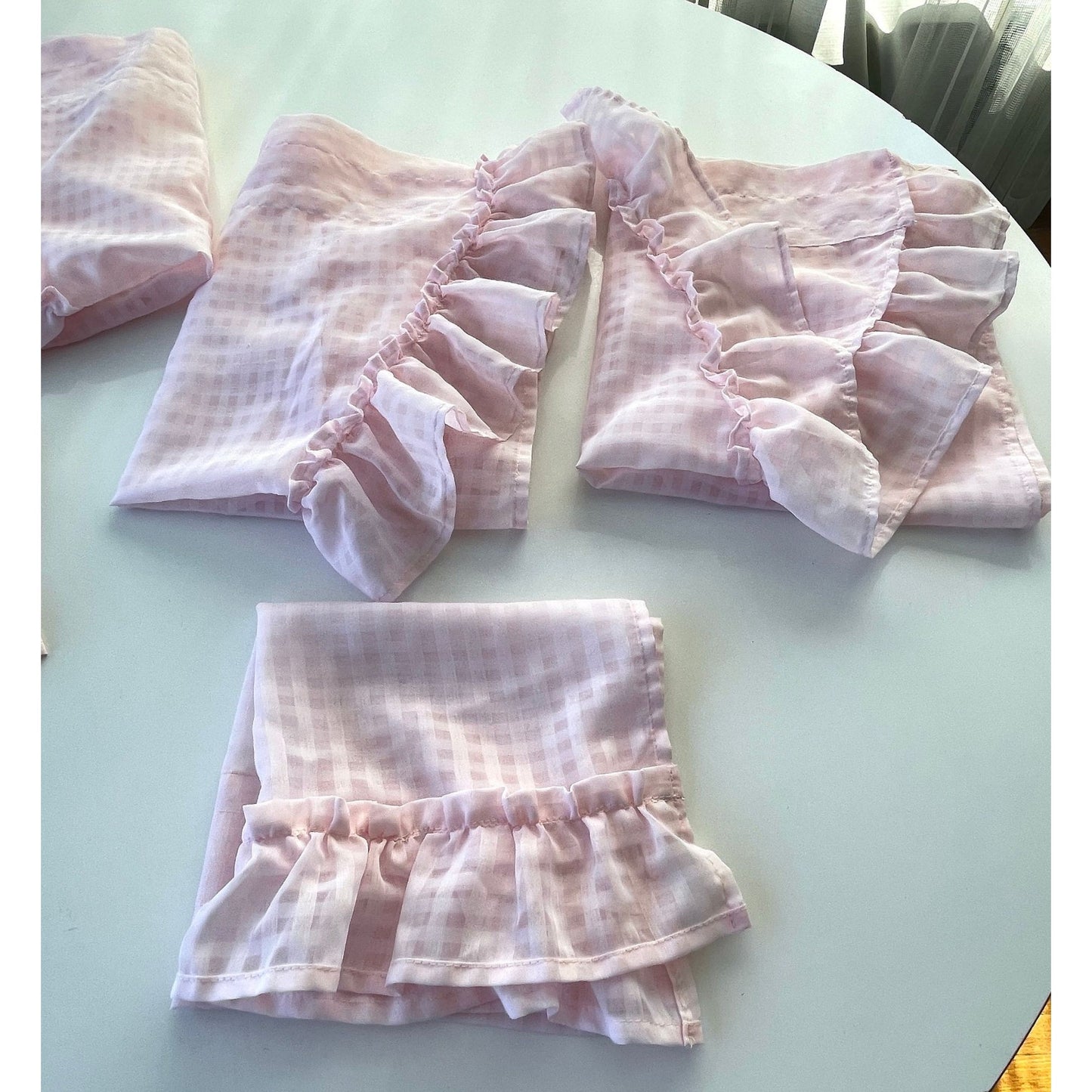 Vintage pink curtains panel with 2 side curtains