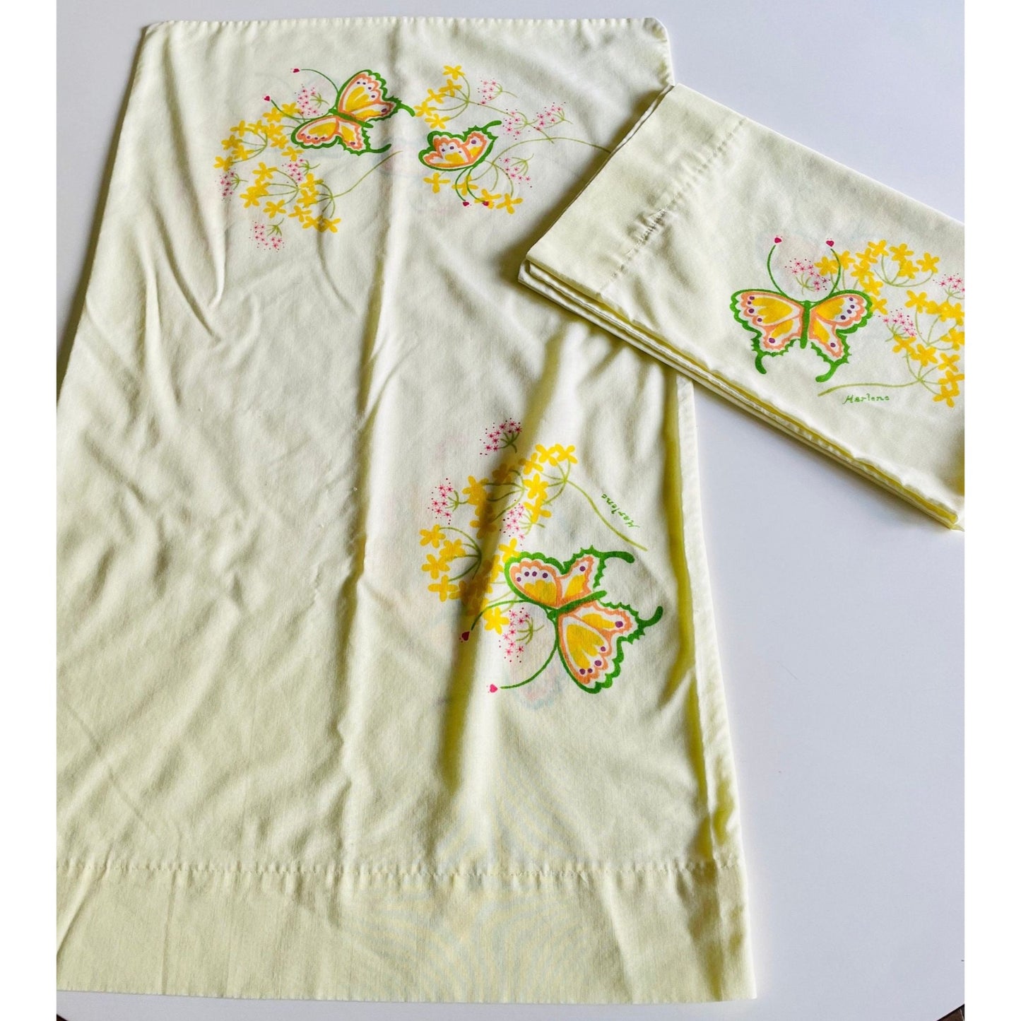 Vintage 70s pillowcases, yellow and orange butterflies, TasteMaker