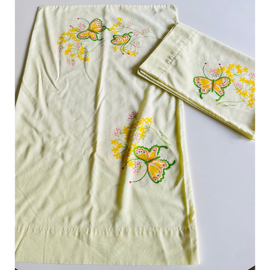 Vintage 70s pillowcases, yellow and orange butterflies, TasteMaker