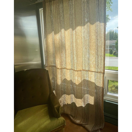 Vintage 70s curtain, tan beige stripes, thick panel