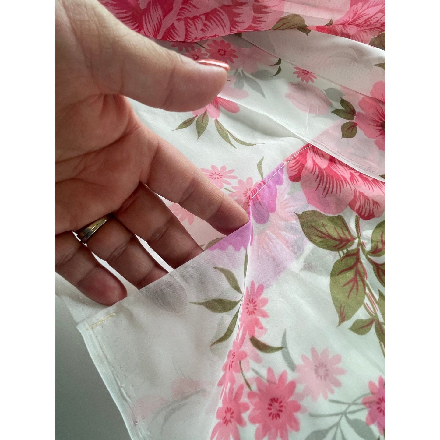 Vintage 50s sheer pink floral pleated curtain