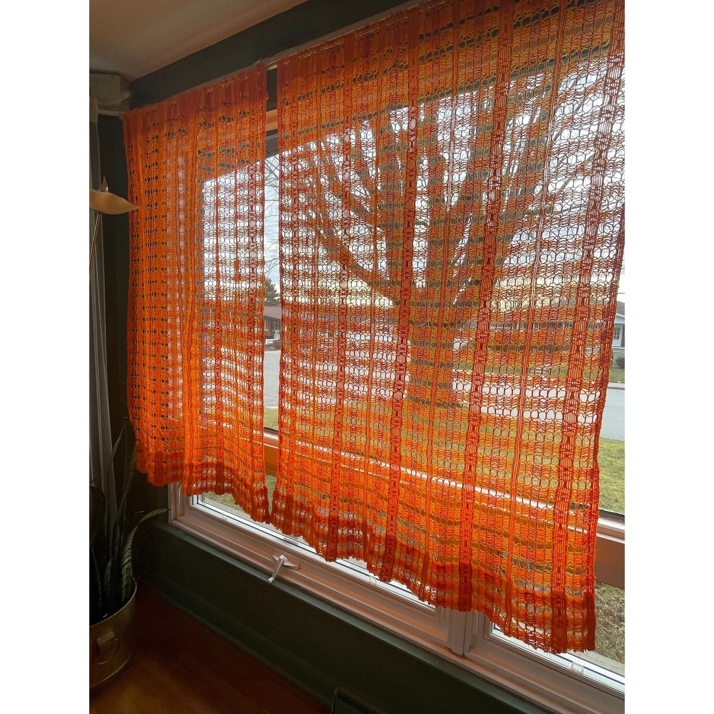 Vintage 70s net woven orange curtains