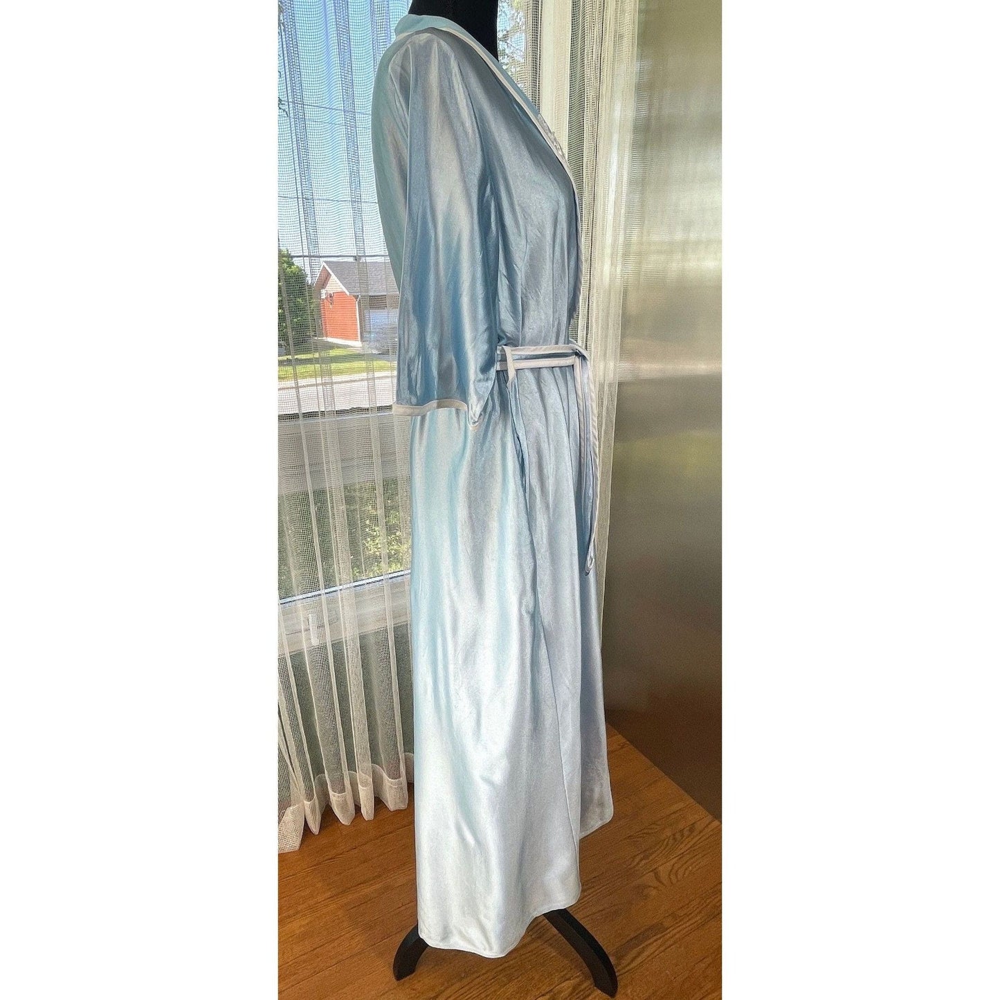 Vintage 80s house dress, baby blue robe