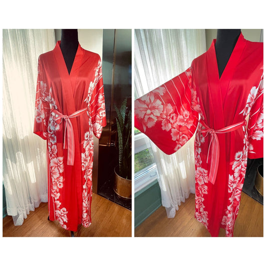 Vintage 80s house dress, floral kimono style robe