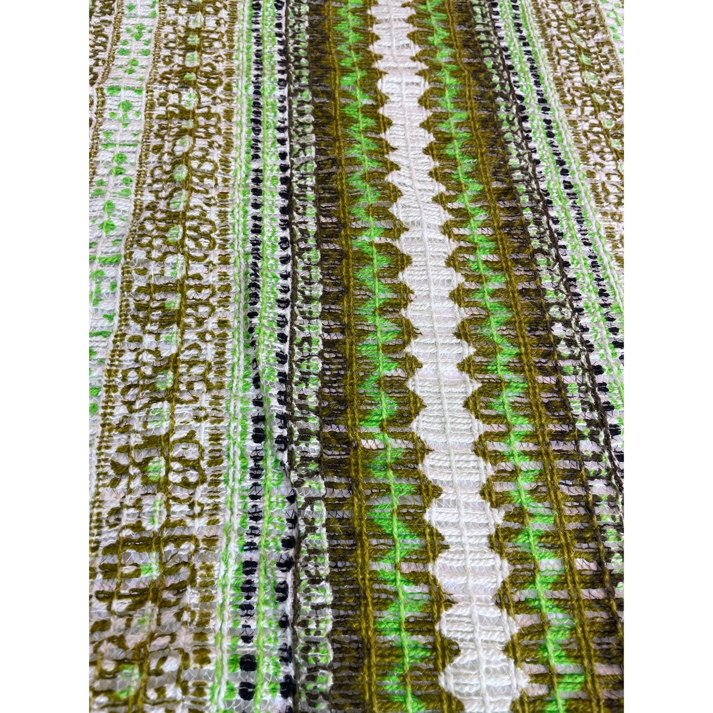 Vintage 70s curtain, green geometric pattern