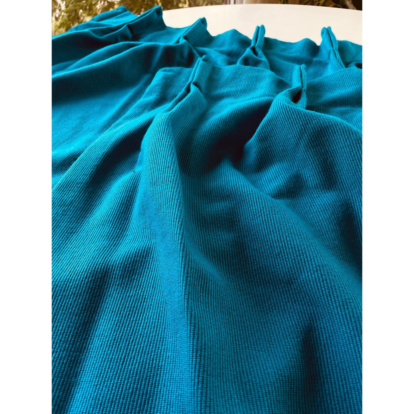 Vintage 70s pleated curtains, pair of blue thick panels, Sears