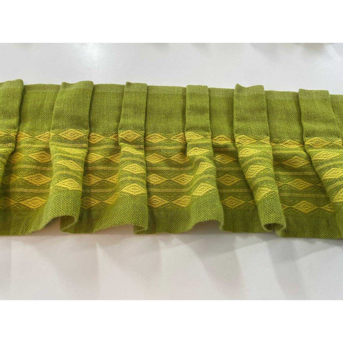Vintage 70s pleated valance, avocado green, yellow