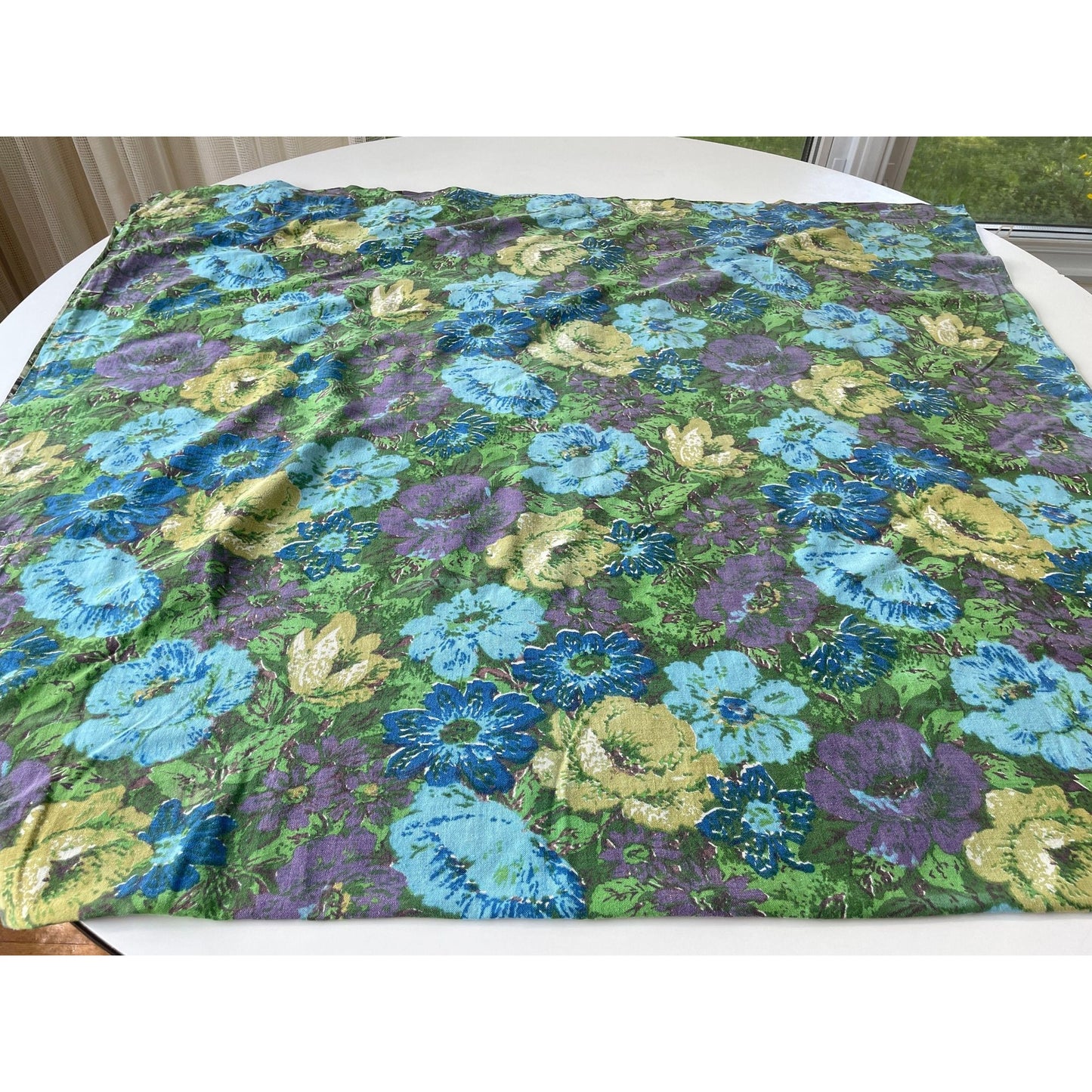 Vintage 60s  green blue purple floral curtain panel