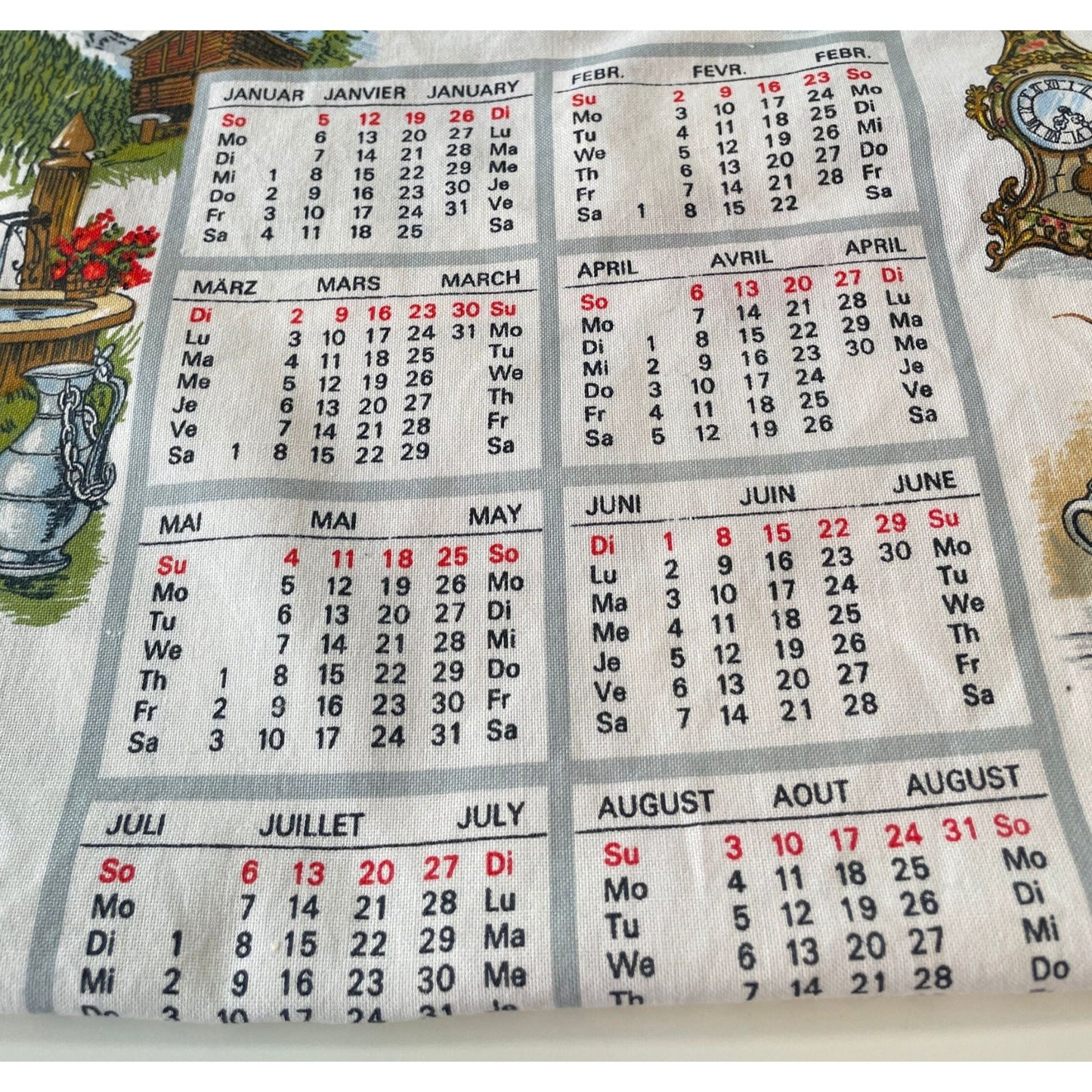 Vintage 1975 calendar tea towel
