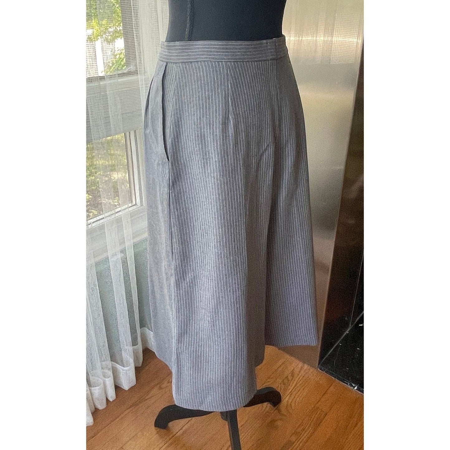 Vintage 80s culottes, grey pinstripe pant skirt