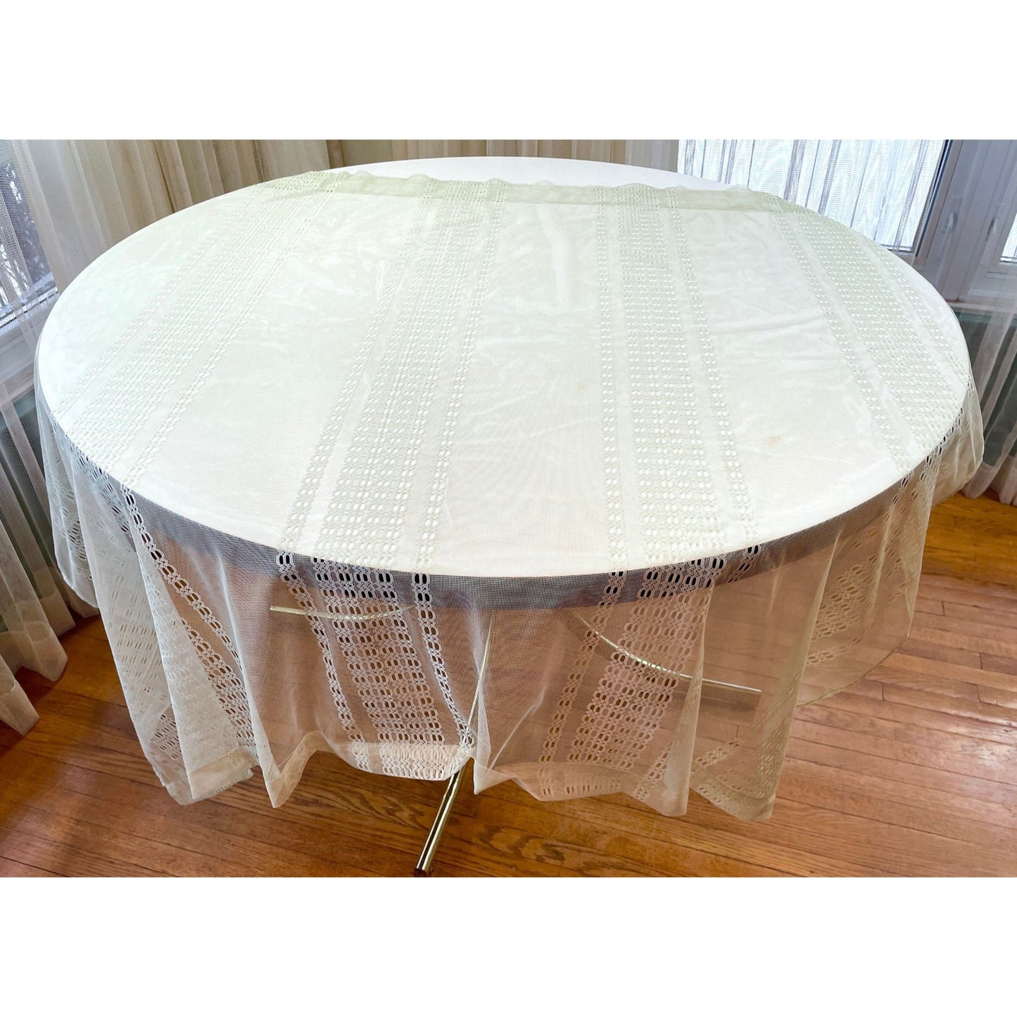 Vintage 70s curtain, soft mint sheer mesh panel