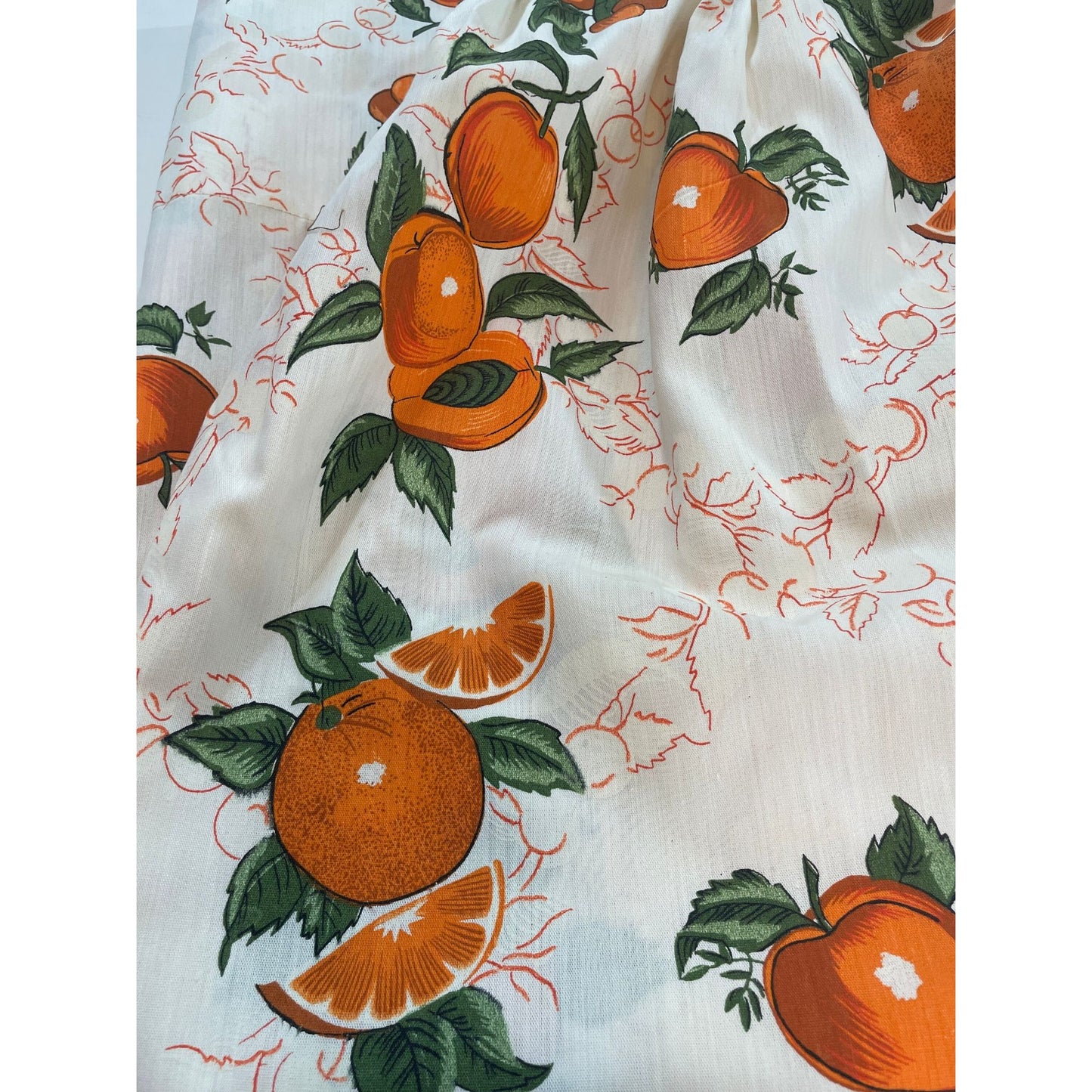 Vintage 50s pleated curtain, orange fruits novelty print
