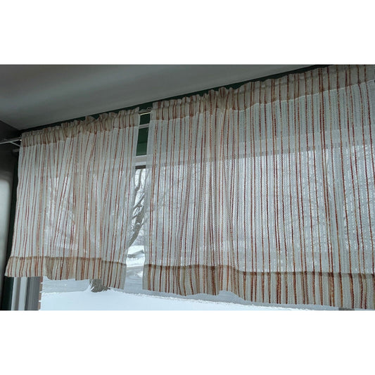 Vintage 70s thick woven curtains, white orange stripes