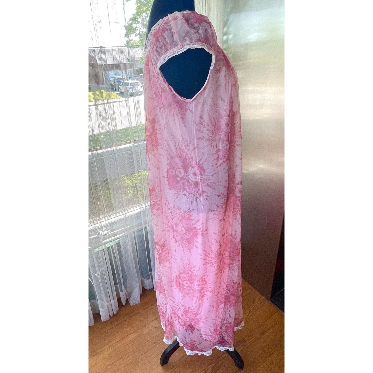 vintage 70s nightgown, pink floral double layers