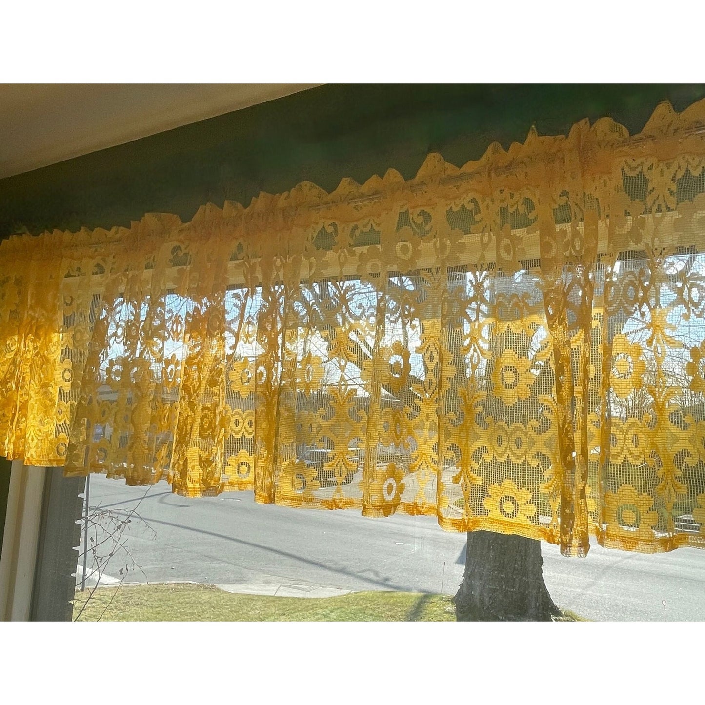 Vintage 70s yellow curtain, single panel or 3 valances