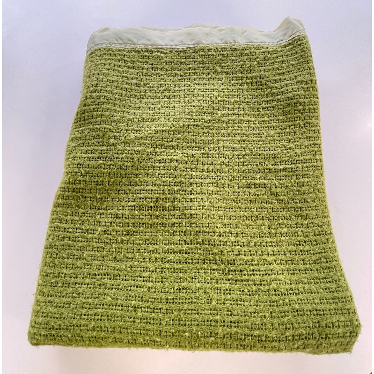 Vintage 80s weave green blanket, double / full size blanket