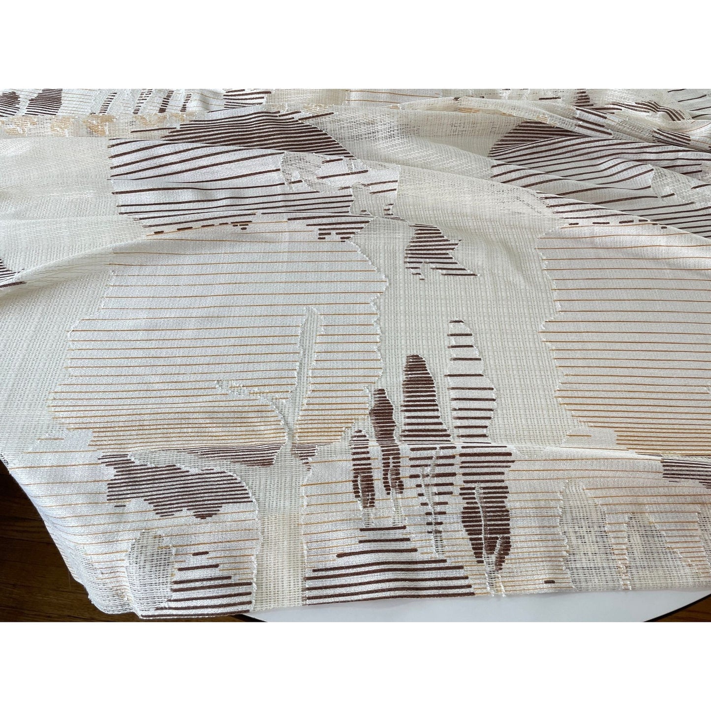 Vintage 80s pleated curtain, beige and brown artistic scenery, single panel